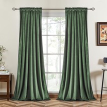 Topfinel Velvet Curtains Room Darkening 90 Inch Long Protect Noise, Olive Green - £47.84 GBP