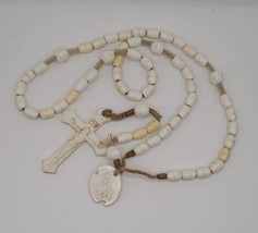 White Plastic Beaded Chain Rosary Necklace Cross Pendant - £11.59 GBP