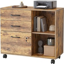 Fezibo 3-Drawer Mobile File Cabinet, Lateral Filing Cabinet With, Rustic... - $181.94