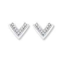 0.15Ct White Simulated Diamond 14k white Gold Plated V Shape Stud Earrings - £104.79 GBP