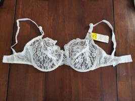 Vintage Warners #1496 White Floral Sheer Lace Bra 34D - £31.13 GBP