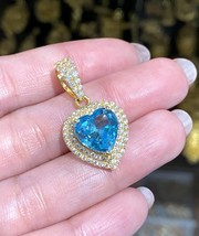 2Ct Heart Cut Lab Created Blue Topaz Halo Pendant 14K Yellow Gold Plated - $146.99