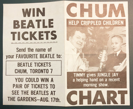 Beatles Chum Chart Handbill Promo Win Beatles Tickets Toronto 1965 - £36.53 GBP