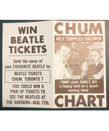 Beatles Chum Chart Handbill Promo Win Beatles Tickets Toronto 1965 - $851.78 MXN