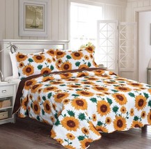 SONIC SUNFLOWER BEIGE REVERSIBLE BEDSPREAD QUILTED SET 3 PCS CALKING  SIZE - $51.72