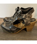 Matisse Colby Studded Wooden Platform Ankle Strap Clog Distressed Brown 7 - $89.01 CAD