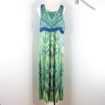 One World Women&#39;s M Green &amp; Blue Tribal Print Stretch Sleeveless Maxi Dress - £19.66 GBP