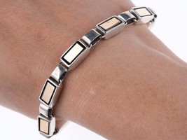 6.5&quot; Christin Wolf Native American 14k gold and sterling bracelet - £319.20 GBP