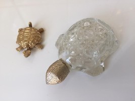 Avon Solid Perfume Compact &amp; Glass Bottle–Golden Turtle &amp; Treasure Glass... - $9.89