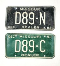 1992 &amp; 1993 Missouri Dealer License Plates D89-N &amp; D89-C - $745.41 MXN