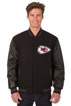 NFL Kansas City Chiefs Wool Leather Reversible Jacket Front Patch Logo Black JHD - £176.39 GBP
