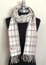 Men Women 100% CASHMERE SCARF Made in England Soft Plaid Tan/Ivory/Coffee #F04 - £7.46 GBP