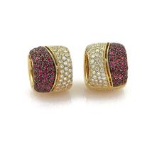 Vntage 14k Yellow Gold Over 2.00Ct Diamond &amp; Ruby Wide Huggie Valentine Earrings - £70.18 GBP