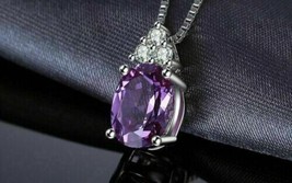 14K White Gold Plated 3.00Ct Oval Cut Simulated Amethyst Drop Shape Gift Pendant - £79.75 GBP