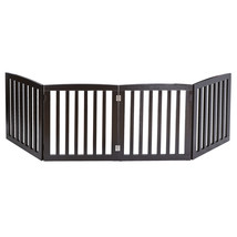 4 Panels 24&#39;&#39; Foldable Dog Gate Pet Fence Barrier Freestanding Coffee Co... - $81.69