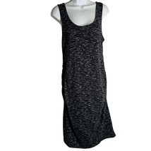 Liz Lange Maternity Knit Midi Dress M Marled Black Sleeveless Ruched Scoop Neck - £14.57 GBP