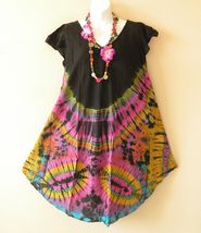 BD42 Black Tie Dye Bohemian Ruffle Sleeves Cotton Umbrella Beachwear Sun... - $24.90