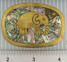 Vintage Brass Elephant Mother of Pearl Insert Belt Buckle Mexico Please ... - $62.28