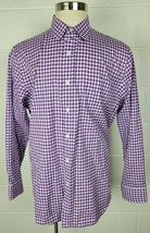 Mens J Crew Purple Plaid Gingham Button Front Shirt 120&#39;s 2 Ply 17/35 - £14.05 GBP