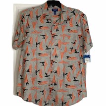 Arizona Jean Co. Shirt Size Large Gray With Orange Black Surfer SS Button Front - £15.54 GBP
