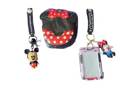 Mickey Minnie Mouse Bundle Key Chains With ID Holder Mini Bag Purse - $27.47
