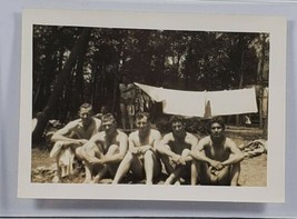 WWII Handsome Soldiers Posing Shirtless in Swimsuits Snapshot Photograph... - $19.99