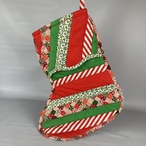 VTG Homemade Patchwork Quilt Christmas Stocking Striped Red Green 15” - $18.51