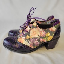 Socofy Bohemia Artsy Leather Mixed Pattern Chunky Shoes Heels Booties 38... - $56.42