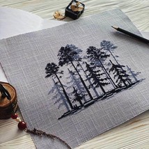 Forest Cross Stitch Blackwork pattern pdf, Woods Cross Stitch blackwork - $7.19