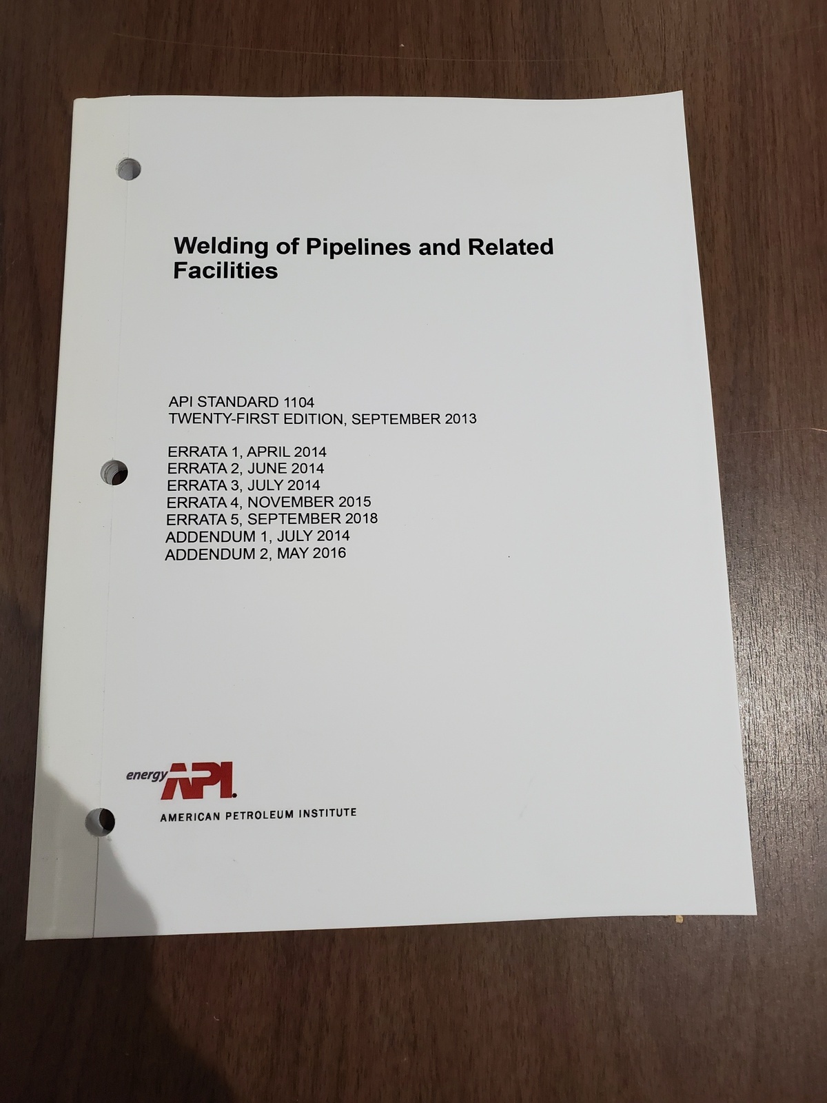 API 1104 21st Edition Welding of Pipelines and Related Facilities - $179.00