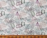 Cotton Passport Stamps Postage Travel Vacation Low Key Fabric Print BTY ... - $12.95