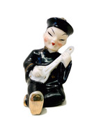Vintage Asian Boy Sitting Playing Musical Instrument Ceramic Figurine - $30.09 CAD