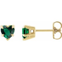 14K Yellow Gold Lab-Grown Emerald Stud Earring - £234.16 GBP