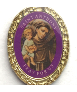 Saint Anthony Pray For Us With Baby Gold Tone Vintage Pin Brooch - $12.95