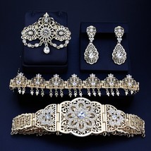 Chic Algeria Bride Jewelry Sets Gold Color Caftan Belt Brooch Earring Hairchain  - £51.85 GBP