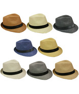 Straw Fedora Hat - Summer Fashion Straw Plain Color Fedora Hats Unisex Hat - £9.24 GBP
