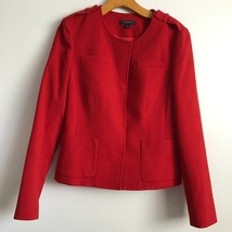 Ann Taylor Wool Jacket 8 Red Military Crop Long Sleeve Collarless Boxy C... - $41.61