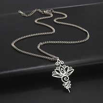 Lotus Flower Necklace Silver Surgical Stainless Steel Henna Tattoo Pendant - £12.78 GBP