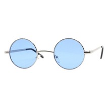 Small Round Sunglasses Perfect Circle Silver Frame Color Lens Unisex UV 400 - £11.15 GBP