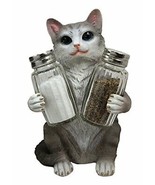 American Shorthair Grey Kitty Cat Spice Salt Pepper Shakers Holder Figurine - £19.91 GBP