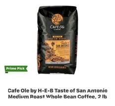 HEB Cafe Ole Taste of Texas San Antonio Blend Whole Bean Coffee 32oz. 2 pack lot - £79.11 GBP
