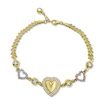 14k Tri Color Gold Heart Chain Bracelet 7 inch - £427.25 GBP