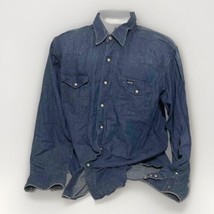 Vintage 90s Wrangler Denim Western Shirt Blue Distressed Pearl Snap XL 17.5 - 36 - £20.03 GBP