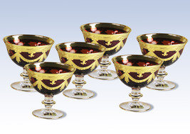 High Class Elegance Vintage Style 24k Gold Accent Red Crystal Compote Wine Champ - £236.49 GBP