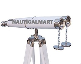 Floor Standing Chrome White Leather Binoculars 62&quot; by Nauticalmart - £313.45 GBP