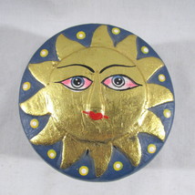 Celestial Sun Covered Trinket Box 3 1/4&quot; Hand Painted Indonesia Blue Gold      C - £22.56 GBP