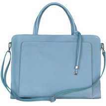 Italian Made Dusty Blue Leather Large Tote Bag with Front Pocket By MAP Italy - £288.97 GBP