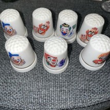 Vintage Porcelain Circus Clown Thimbles Gold Rimmed LOT OF 7 Unmarked Carney - £6.13 GBP