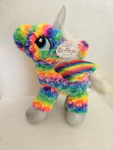 Six Flags Pegasus Unicorn Plush Stuffed Animal Rainbow Stripe Wings - £31.56 GBP