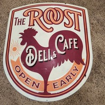 Vintage Farmhouse Rooster Metal Sign The Roost Deli &amp; Cafe ART 25x21 Inch - £112.07 GBP